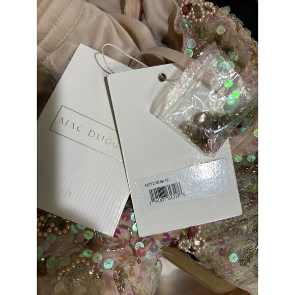 Mac Duggal Embellished Ruffled Cap Sleeve V-Neck Gown Size 12 NWT #10772 Sequins - Picture 4 of 16